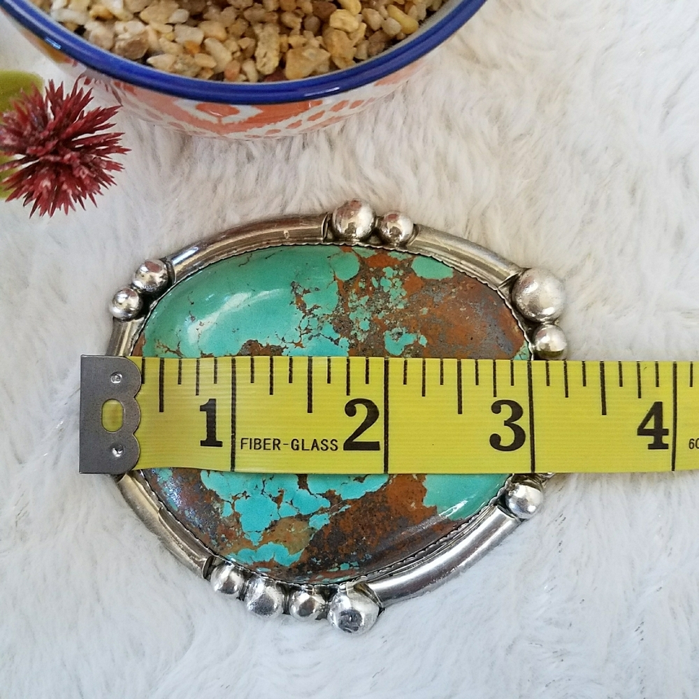 John Renner Turquoise Sterling Silver Belt Buckle - Picture 4 of 6